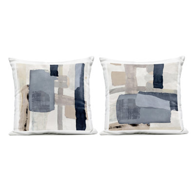 Ensemble de 2 coussins d'extérieur imprimés Neutral Linear Abstracts, design par Jacob Q