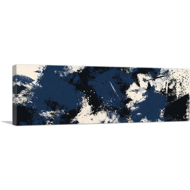 " Navy Blue Black White " Painting Print, 16" H x 48" W x 1.5" D
