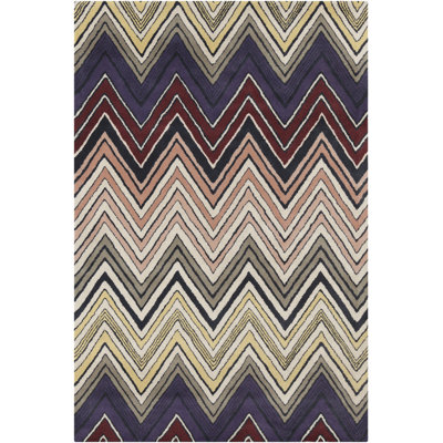 Tapis en laine touffeté à la main mauve, jaune, bourgogne, corail clair, gris, noir et crème Millwood Authentic
