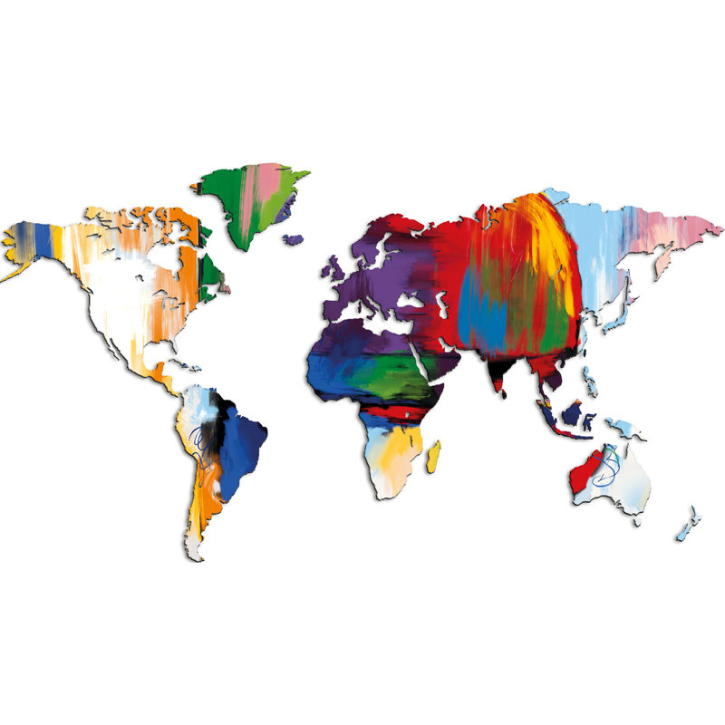 Mappa Del Mondo - COLORI ASTRATTI Mappa Del Mondo - No Frame Print on MDF, Abstract, 130 x 72 cm