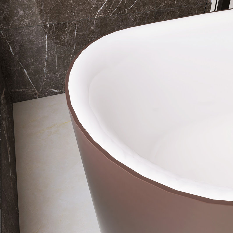 59 po Baignoire de trempage autoportante à surface solide avec trop-plein, Gris mat