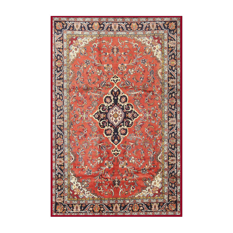 Tapis décoratif rouge Aneurin oriental, Rectangle 5 pi x 7 pi