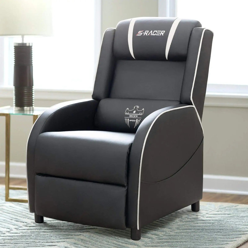 Woong Faux Leather Recliner, White/Black Faux Leather