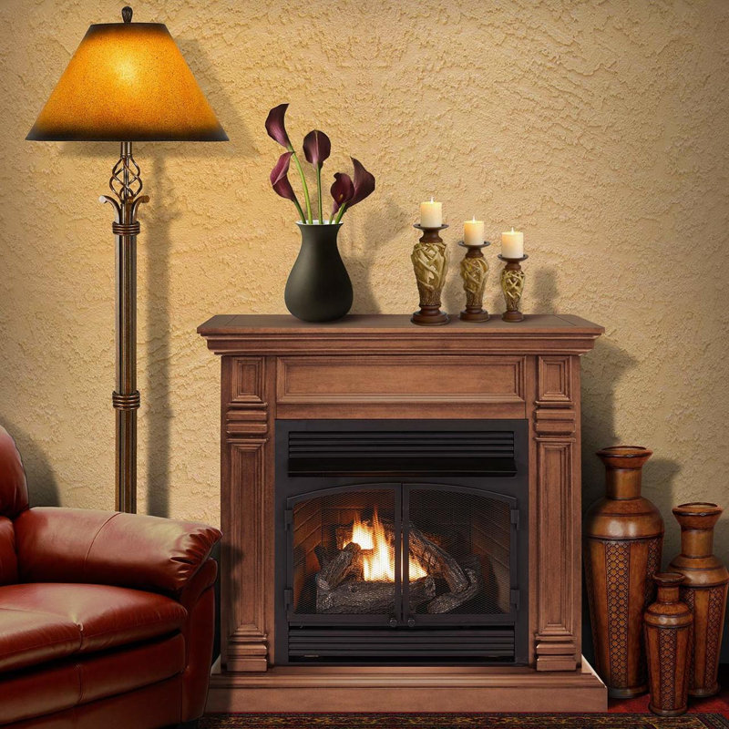 Duluth Forge Dual Fuel Ventless Gas Fireplace With Mantel, Toasted Almond, Yes