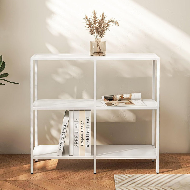 Console de 31,5 pouces en métal avec tablettes à 3 niveaux, table d'entrée étroite, tables de canapé modernes pour entrée, salon, chambre à coucher, blanc