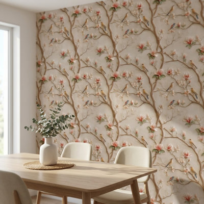 Papier peint floral avec décoration murale branches d'oiseaux