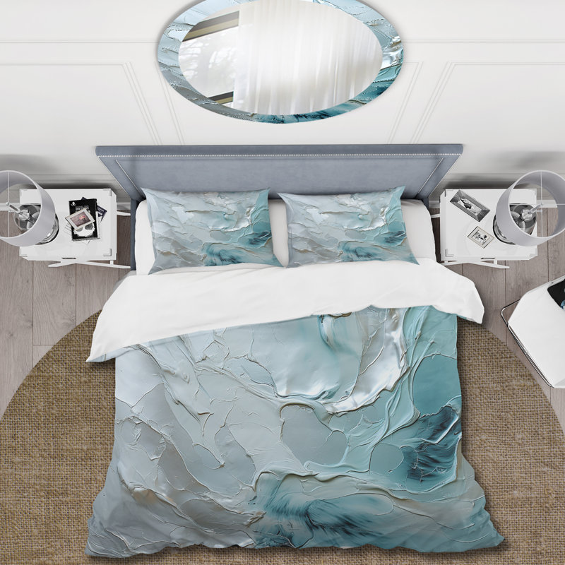 Ensemble de housse de couette Silver Shimmer - Abstract Landscape, Housse de couette pour grand lit et 2 taies décor