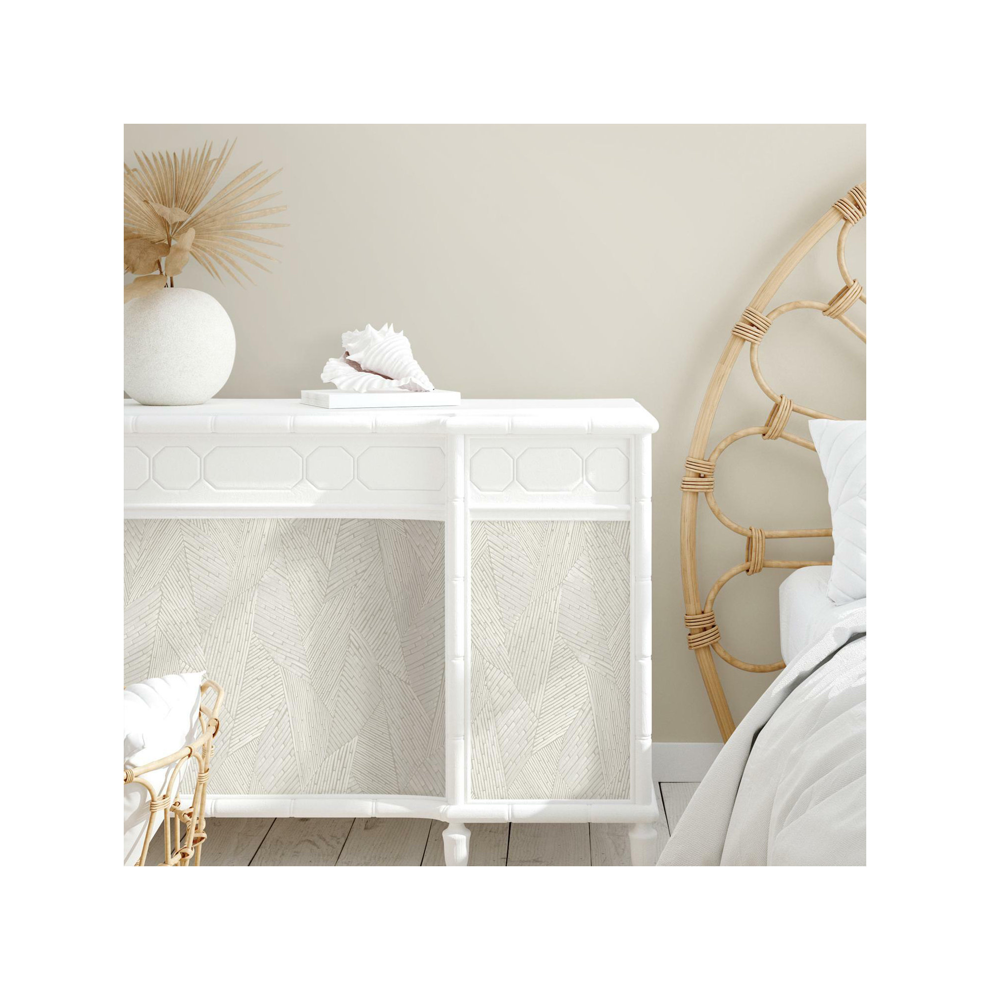 Peel & Stick Geometric Roll, Taupe/White
