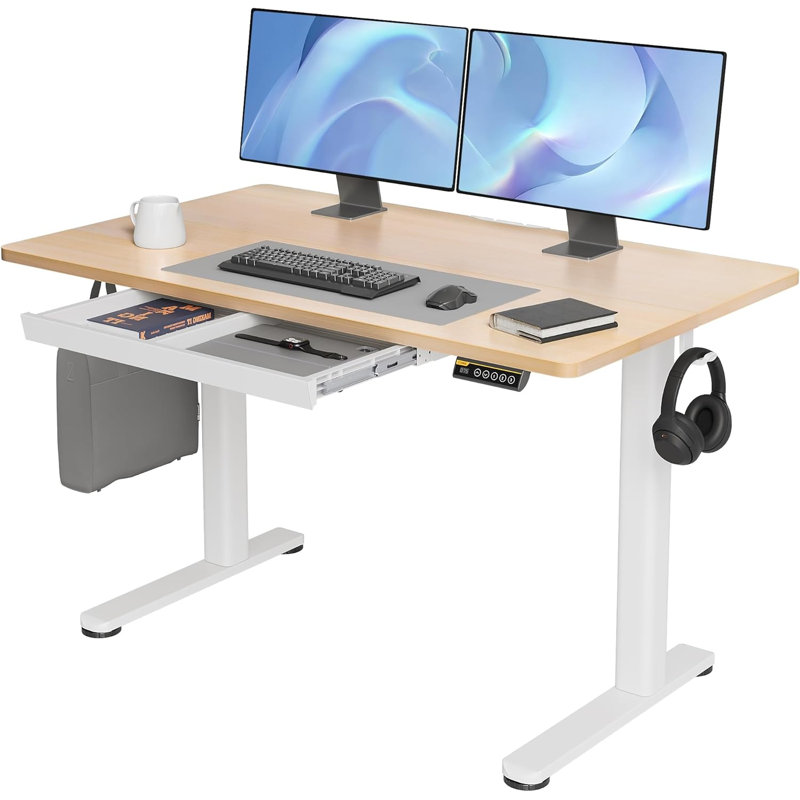 Mathys Computer Desk, Natural/White, 47.2” W x 23.6” D