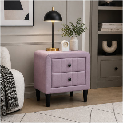 Table de chevet moderne en velours rose clair avec 2 tiroirs, table de chevet rembourrée, élégante table de bout décorative pour la chambre à coucher, l 20 po de largeur