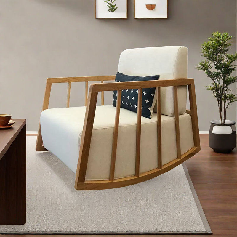 Chaise berçante en bois massif, Crème