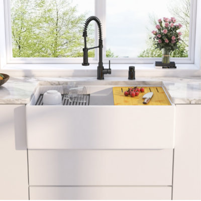 Yorkshire 33"" L x 20"" W Fireclay Single Bowl Farmhouse Kitchen Sink Workstation With Sink Grid and Basket Strainer -  Eridanus, ERI-FS-145OW