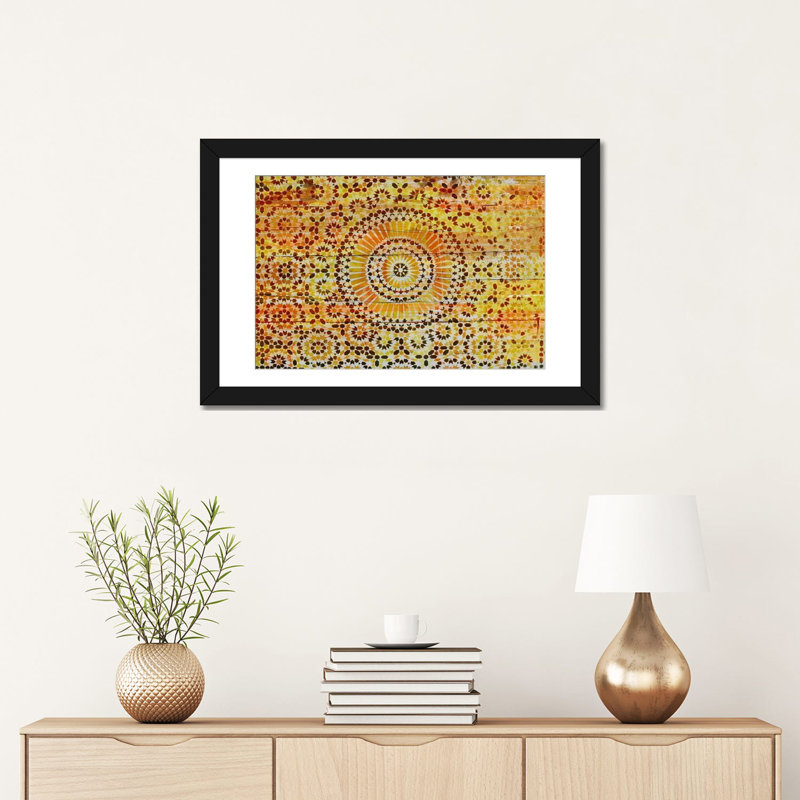 Impression sur toile, motif de bois indien, H 16 po x l 24 po x P 1 po, Papier d'art encadré noir, Blanc