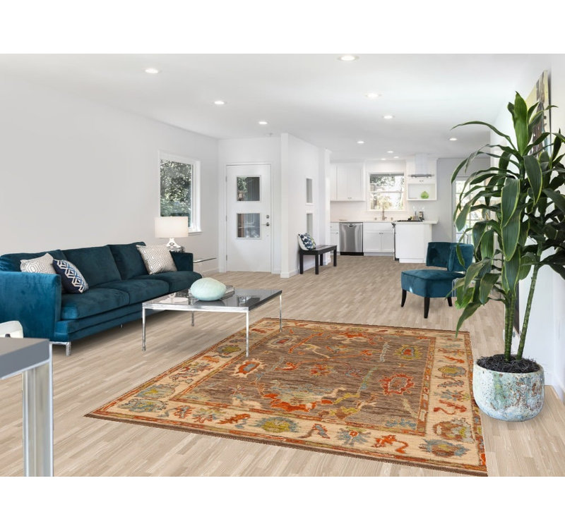 Tapis turc Oushak fait à la main brun 6 x 8