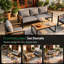 Ensemble de conversation de patio 4 pièces avec accoudoirs en bois d'acacia, ensemble de conversation à 5 places avec coussins et table basse-2052258117
