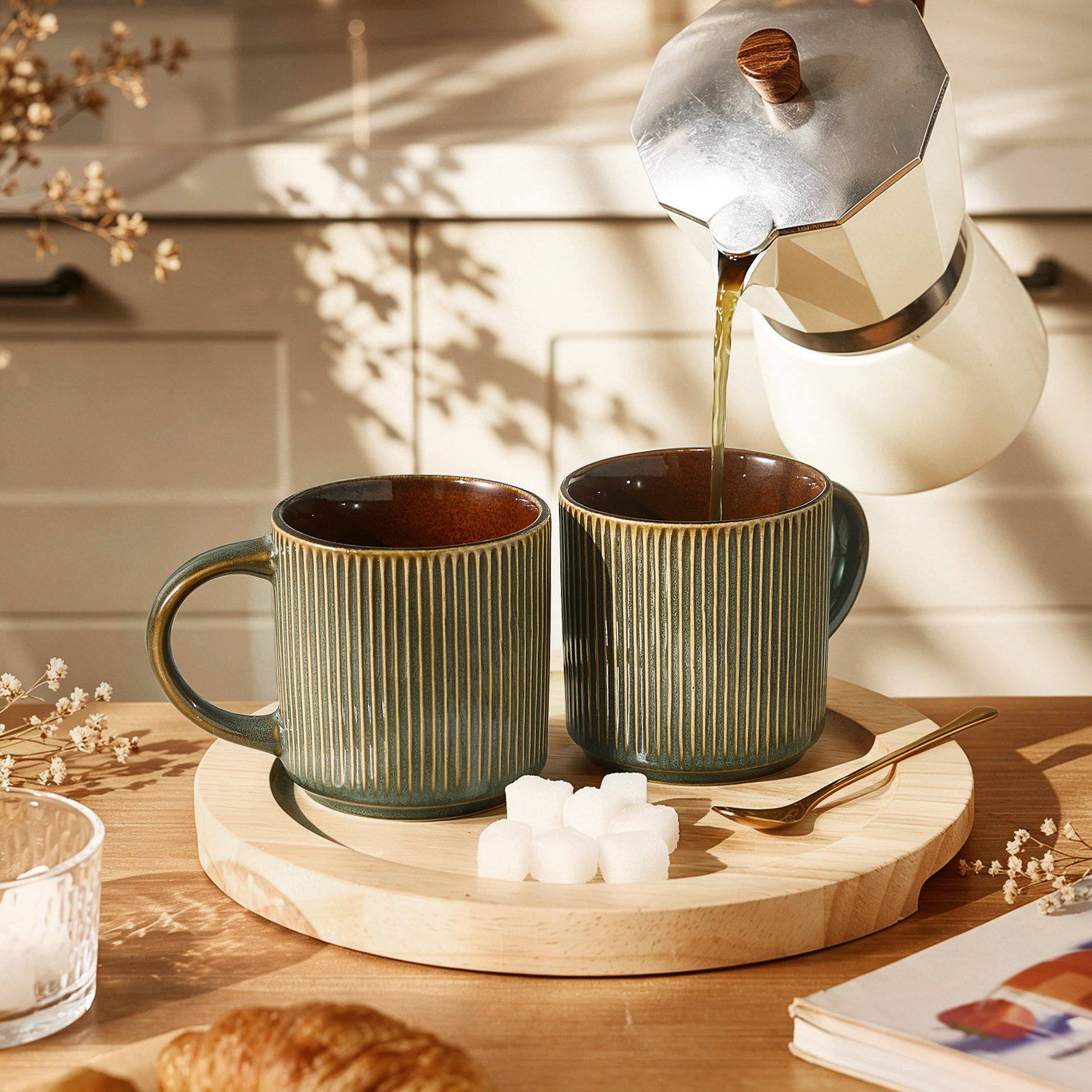 Black Ceramic Mug, Moss & Cocoa