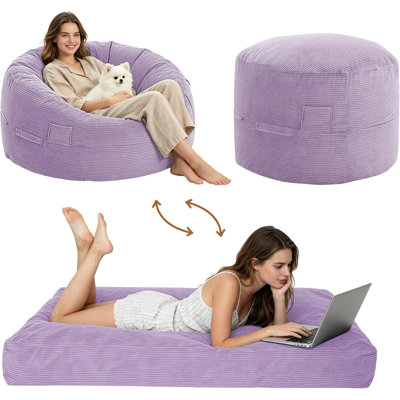Pouf géant convertible de 1,5 m, canapé-lit pouf sans os se transformant en matelas de sol pour adultes et enfants - Fauteuil confortable pour salon/chambre - Violet, États-Unis