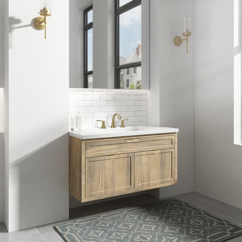 Widespread 2-handle Bathroom Faucet with Drain Assembly, Brushed Gold
