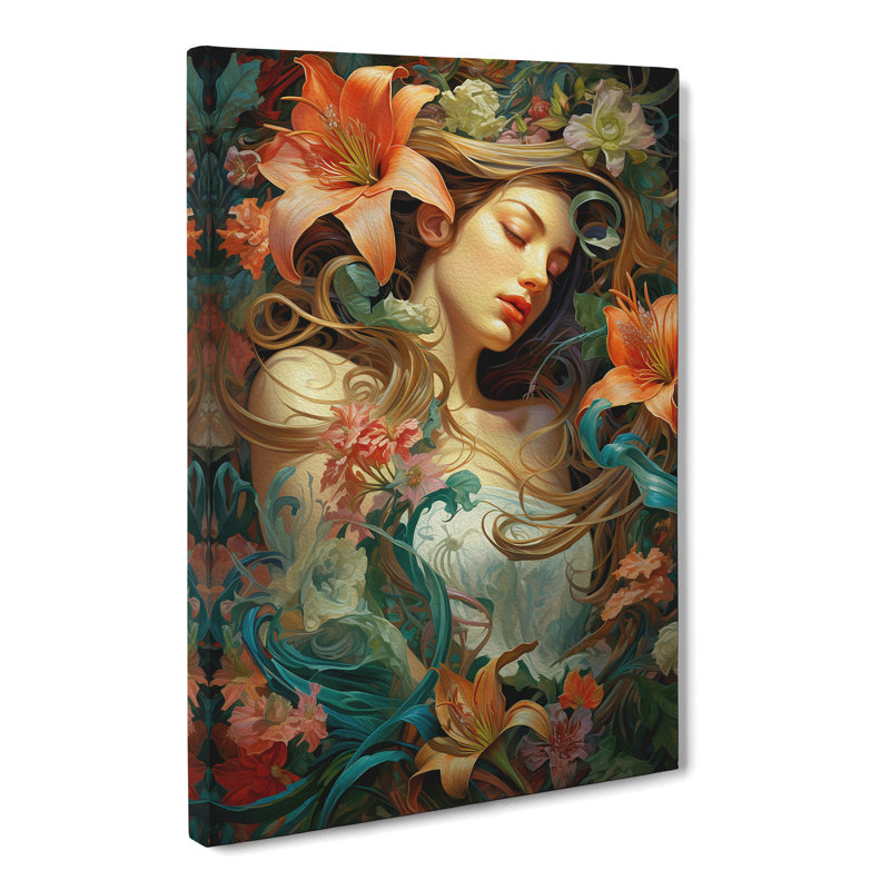 Lily Flower Rococo Art - Wrapped Canvas, 76cm H x 50cm W x 3cm D