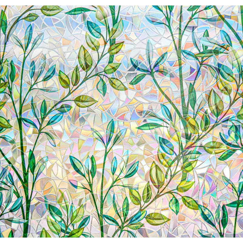 3d Stained Glass Window Privacy Film, Decorative Window Film For Bathroom,front Door,home, Sun Blocking Heat Control,static Cling,green Vineman,