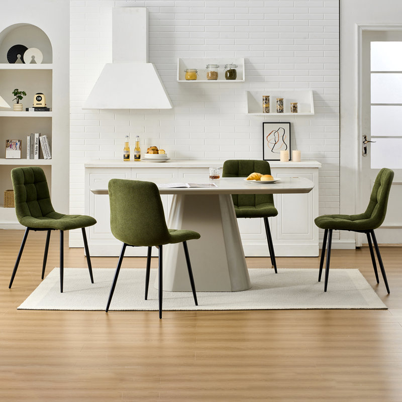 50cm H Upholstered Metal Side Chair, Green, Chenille, 4