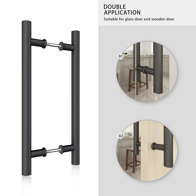 JUBEST 16 in. Steel Barn Door Hardware Modern Double Sided Round Pull Handle (H Shape), Black