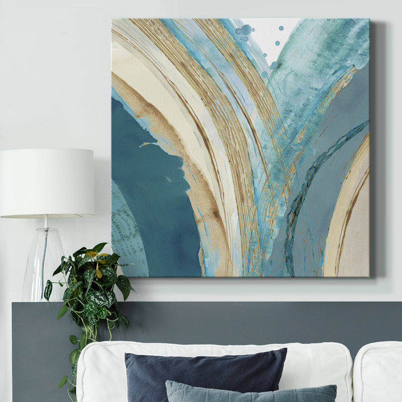 «Made Blue Waves IV», reproduction encadrée de qualité supérieure - prête à être accrochée, Papier avec cadre noyer, Blanc
