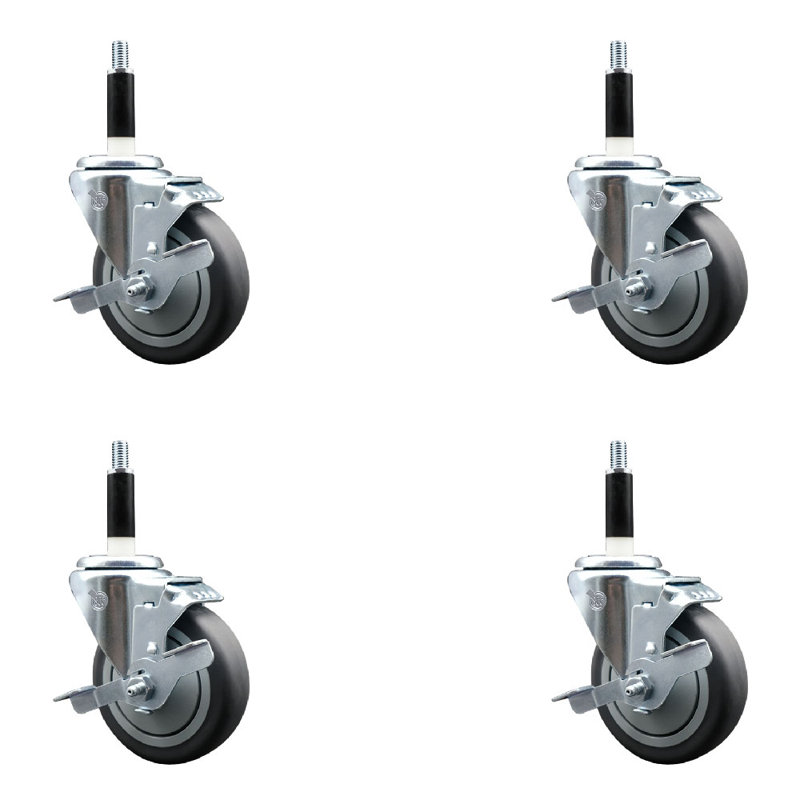 4 Inch SS Thermoplastic Rubber Swivel 7/8 Inch Expanding Stem Caster Set with Brake SCC
