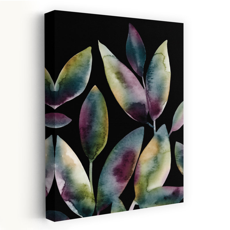 Aquarelle, feuilles, noir, 2, abstrait, contemporain, nature, plante, art mural, 36" H x 24" W