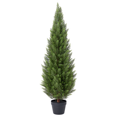Cèdre artificiel de 4 pi avec tronc en bois naturel, faux cèdre d'extérieur résistant aux rayons UV dans un pot, plante topiaire en pin artificiel pour entrée de patio
