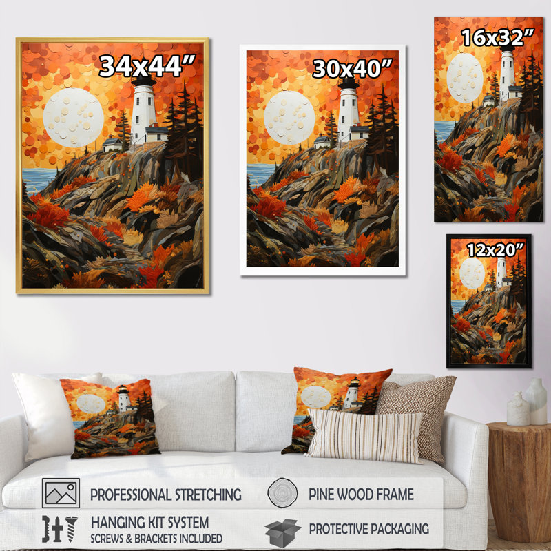 Reproduction d'art sur toile, "Phare avec lumière pastorale I", H 32 po x l 16 po x P 1 po, Cadre photo blanc