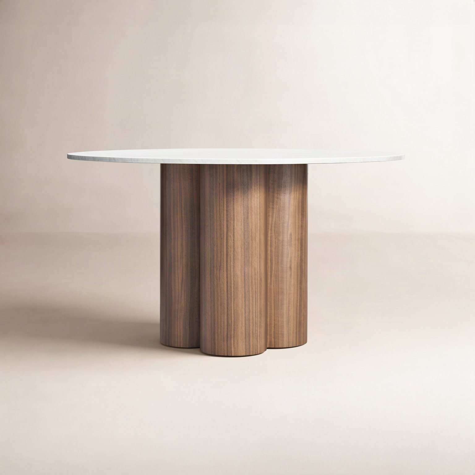 4 Quarter Round Marble Dining Table, 48" W x 48" L, Walnut