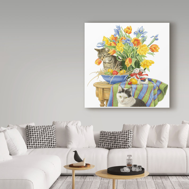 Furtado «Cats in The Flowers», reproduction de peinture acrylique sur toile tendue, H 14 po x l 14 po x P 2 po