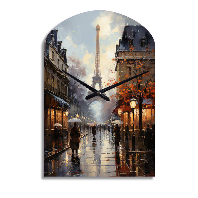 Eiffel Paris In 19 Century - Paris Asymmetrical Metal Wall Clock, Traditional Arch Wall Clock Print, Large