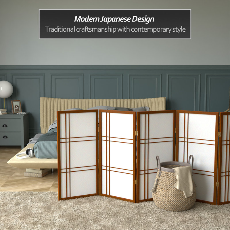 Keitez 3 ft. H Short Folding Shoji Screen, Walnut, 6