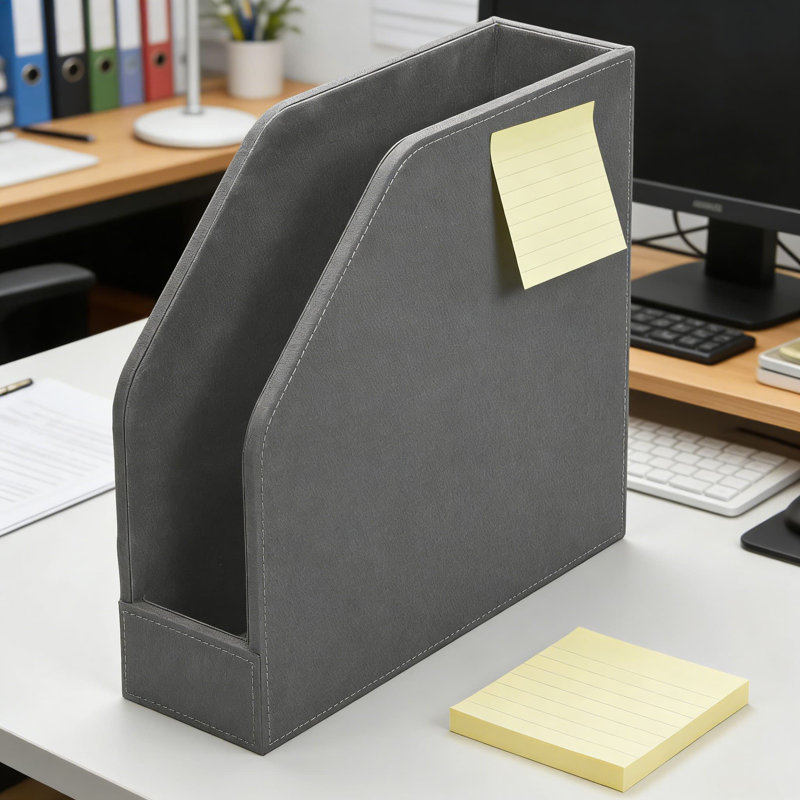 Vertical File Holder Organizer Set With Charging Station - 2 Piece Fabric Desktop Organizer For Files, Magazines, And Documents