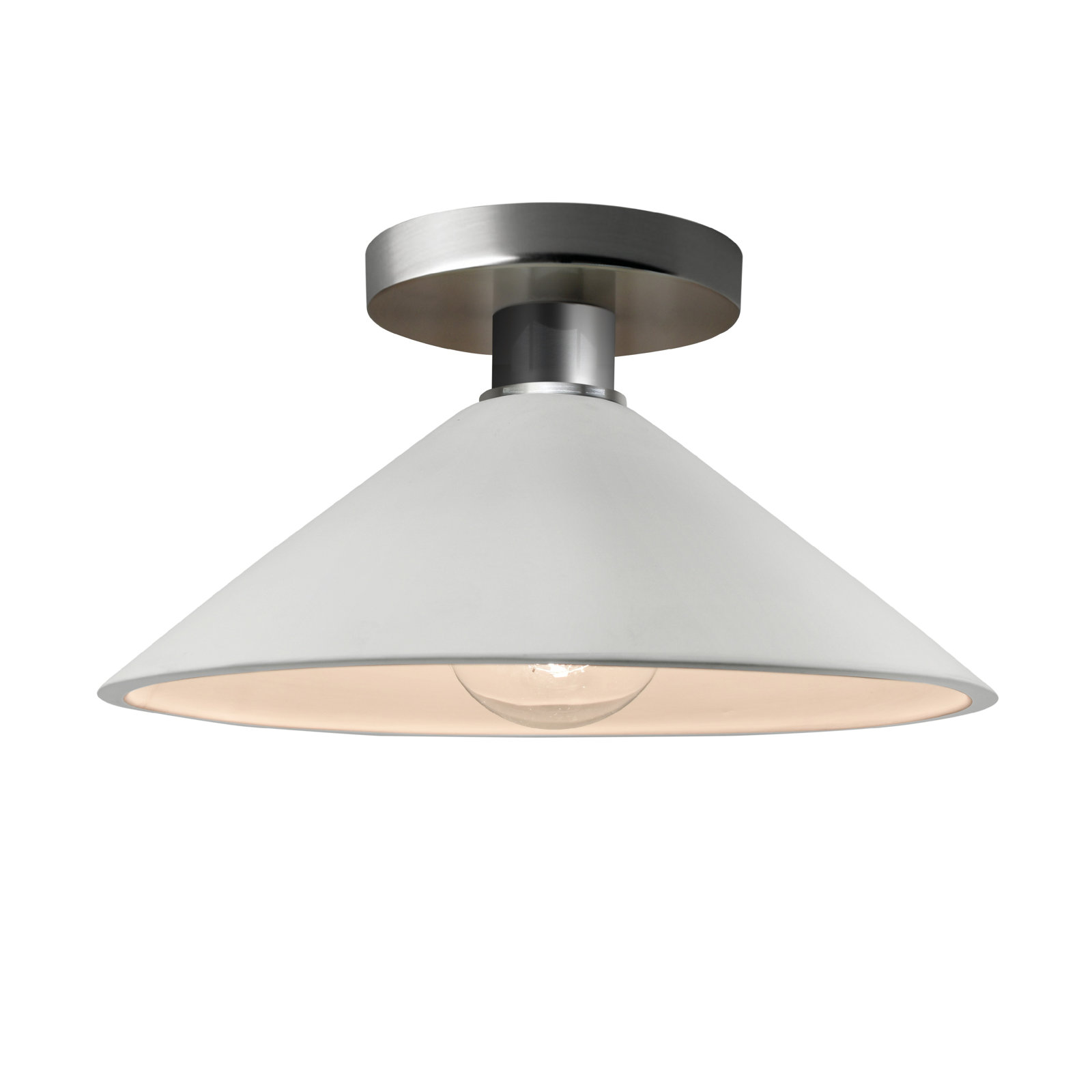 Single Light Ceramic Semi Flush Mount, Bisque, Brushed Nickel, LED (Integrated)