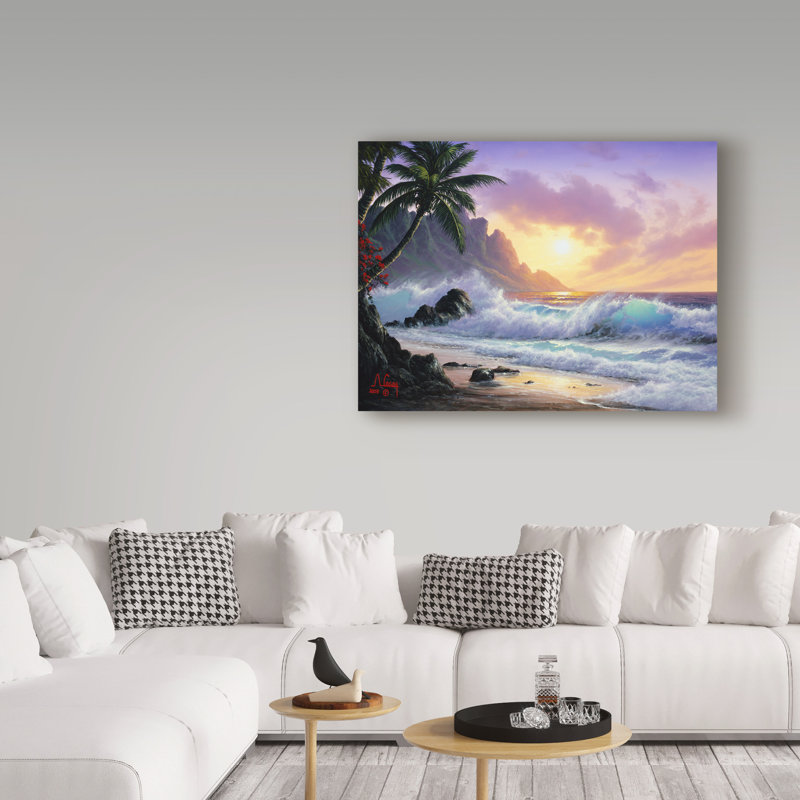 Fikes «Sunset Beach 1», reproduction de peinture à l'huile sur toile tendue, H 14 po x l 19 po