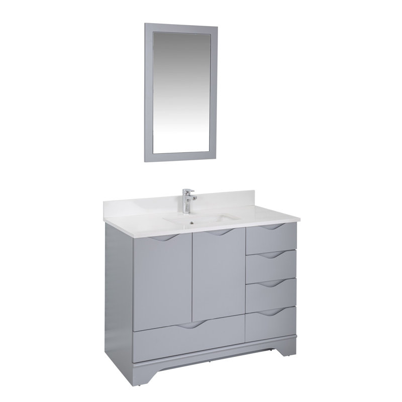Ensemble de meuble-lavabo simple 41,3 po avec miroir Lakethia, gris