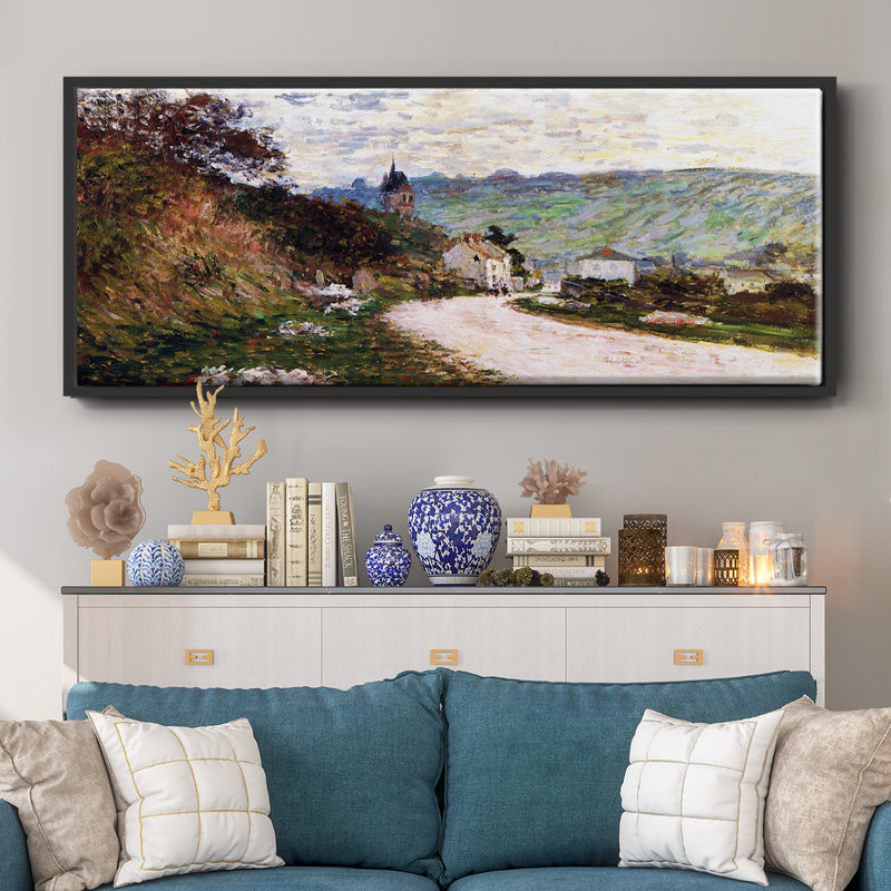 The Road at Vetheuil, 1878- Framed Canvas, 8" H x 20" W
