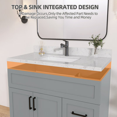 42 In. W X 22 In. D Engineered Stone Vanity Top Rectangular Double Sink Bathroom Vanity Top In Carrara White