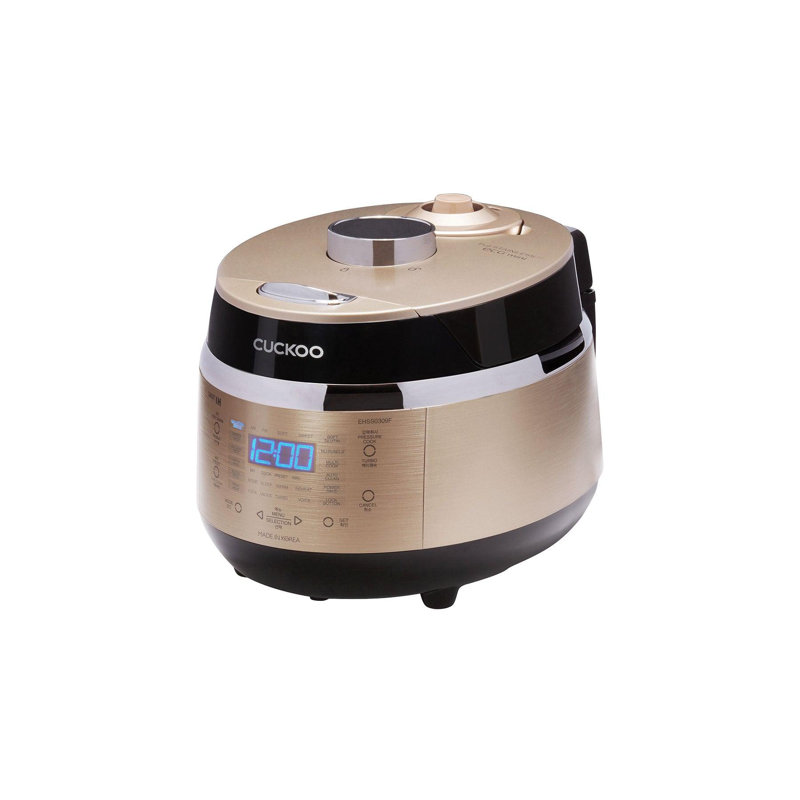 CUCKOO High Pressure Rice Cooker 3-Cup Uncooked / 6-Cup Cooked with Induction Heating Technology, Small Rice Maker with 16 Menu Options and Steam Plate, Voice Guide, Gold (CRP-EHSS0309F)