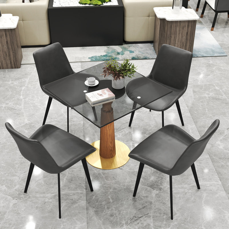 Ensemble de 5 tables de conférence carrées modernes en verre avec 4 chaises en cuir, Gris