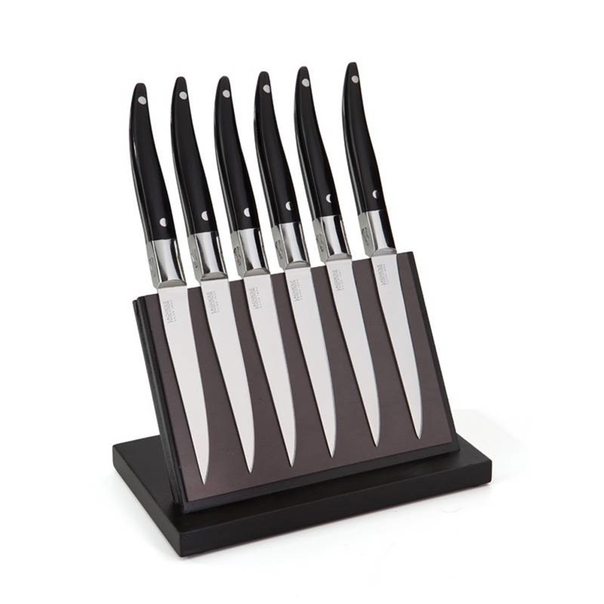 French Home 7 Piece Connoisseur Laguiole Black Pakkawood Kitchen Knife Set with Knife Sharpener