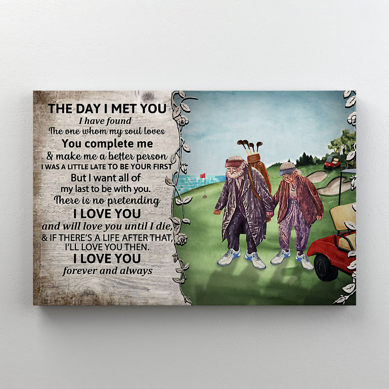«Old Couple jouant au golf - The Day I Met You…», reproduction d'art graphique sur toile tendue, H 24 po x l 36 po x P 2 po