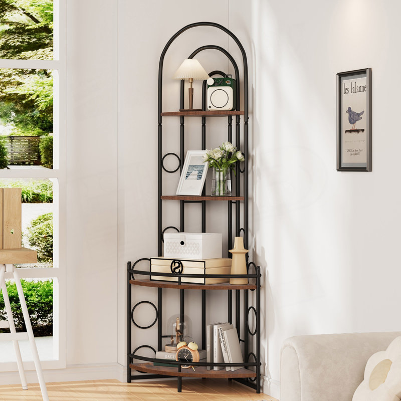 Bibliothèque d'angle à 4 niveaux, support pour plante de style moderne avec structure en métal