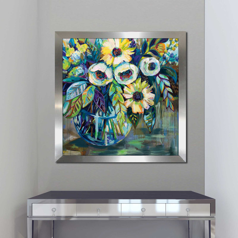 Lumière bleue - peinture, Encadrement argenté, H 37,5 po x l 37,5 po x P 1 po