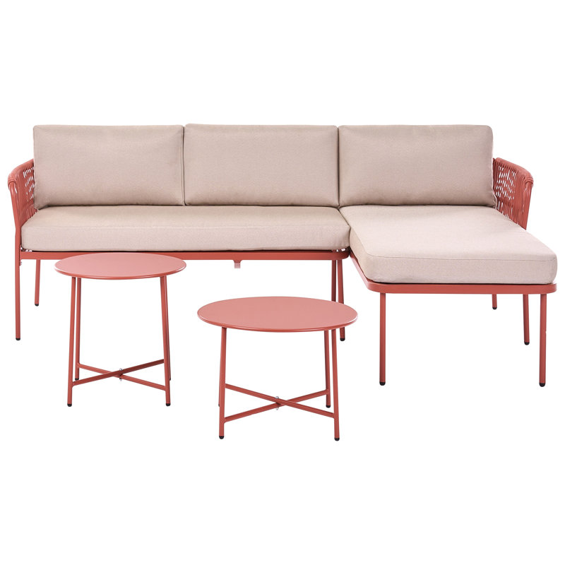 Garden Corner Sofa 3 Seater Cerell with Tables Metal Right Hand Red, Left Hand Facing