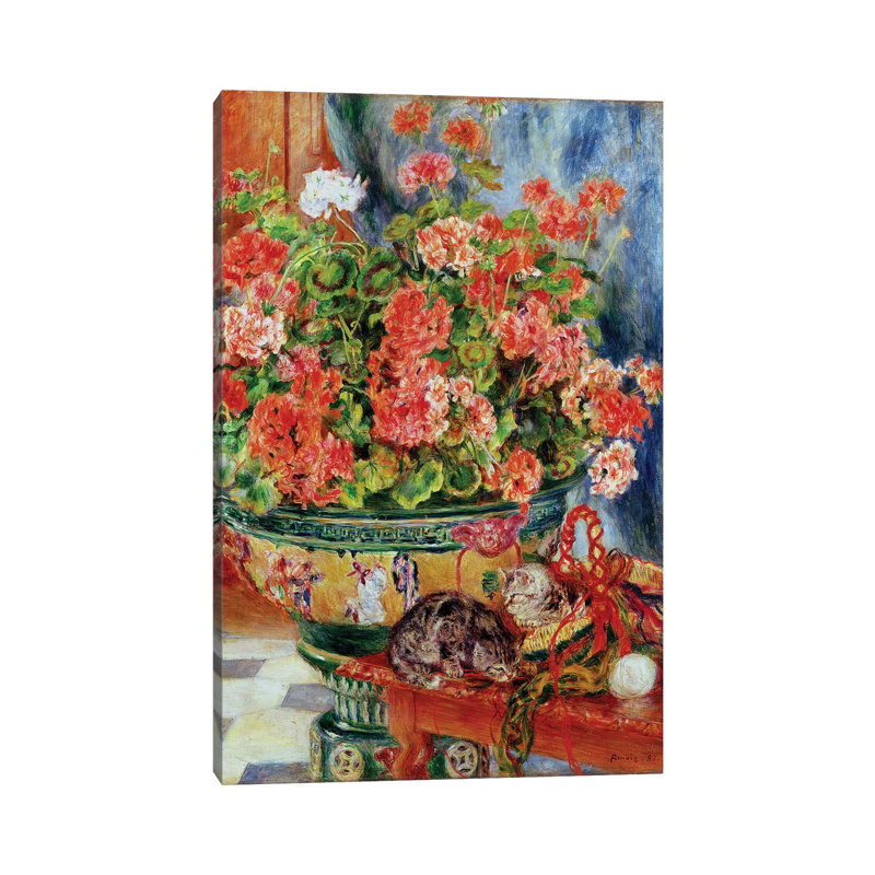 Geraniums And Cats, 1881 by Pierre-Auguste Renoir - Painting on Canvas, Wrapped Canvas, 30.48cm H x 20.32cm W x 1.91cm D