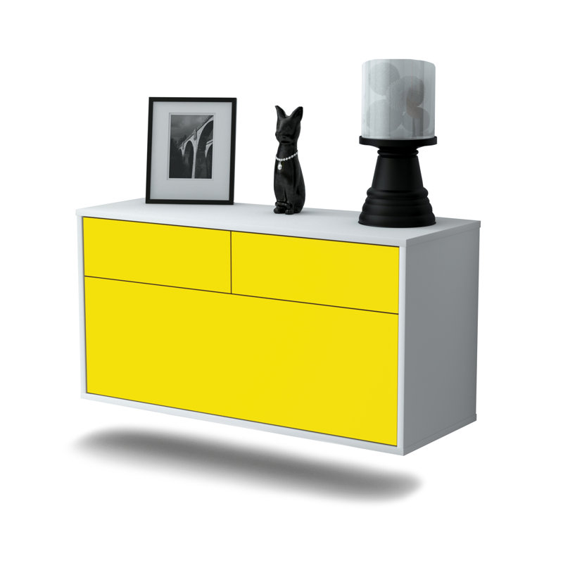 Nubell Unfinished Floating TV Stand, Yellow